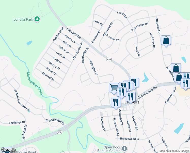 map of restaurants, bars, coffee shops, grocery stores, and more near 10606 Wellington Street in Fredericksburg