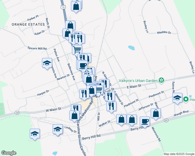 map of restaurants, bars, coffee shops, grocery stores, and more near 165 May Fray Avenue in Orange