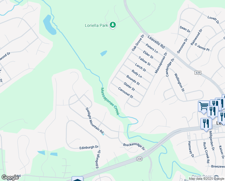 map of restaurants, bars, coffee shops, grocery stores, and more near 6206 Oak Grove Drive in Fredericksburg
