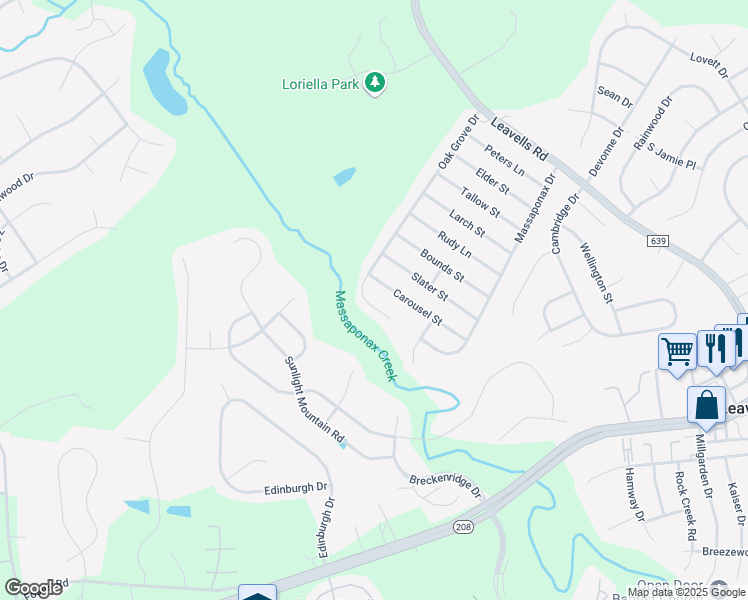 map of restaurants, bars, coffee shops, grocery stores, and more near 6206 Oak Grove Drive in Fredericksburg