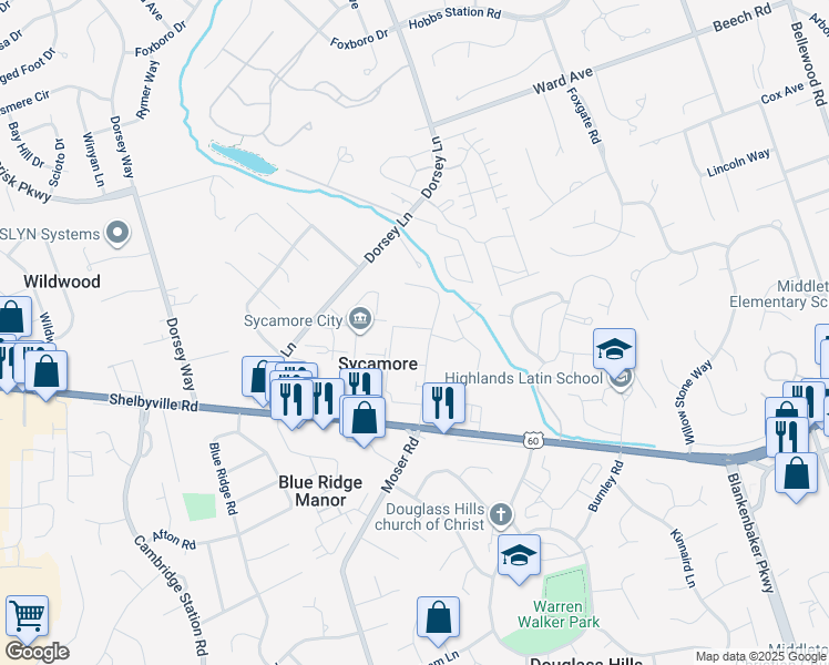 map of restaurants, bars, coffee shops, grocery stores, and more near 1116 La Fontenay Court in Louisville