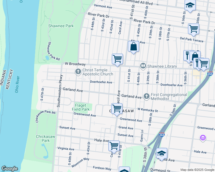 map of restaurants, bars, coffee shops, grocery stores, and more near 808 South 42nd Street in Louisville