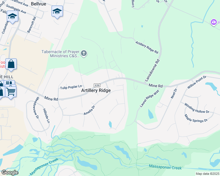 map of restaurants, bars, coffee shops, grocery stores, and more near 10403 Norfolk Way in Fredericksburg