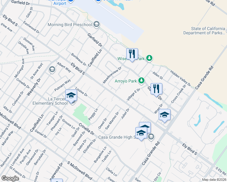 map of restaurants, bars, coffee shops, grocery stores, and more near 1002 Marylyn Circle in Petaluma