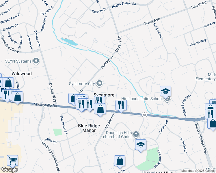 map of restaurants, bars, coffee shops, grocery stores, and more near 1616 La Fontenay Court in Louisville