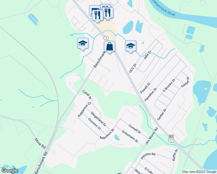 map of restaurants, bars, coffee shops, grocery stores, and more near 10512 Tidewater Plains Drive in Fredericksburg