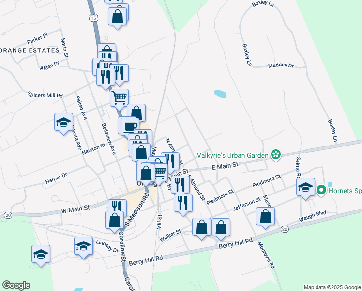 map of restaurants, bars, coffee shops, grocery stores, and more near 191 Barbour Street in Orange