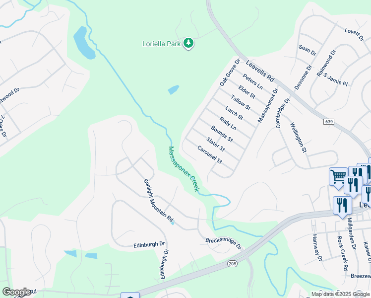 map of restaurants, bars, coffee shops, grocery stores, and more near 6204 Oak Grove Drive in Fredericksburg
