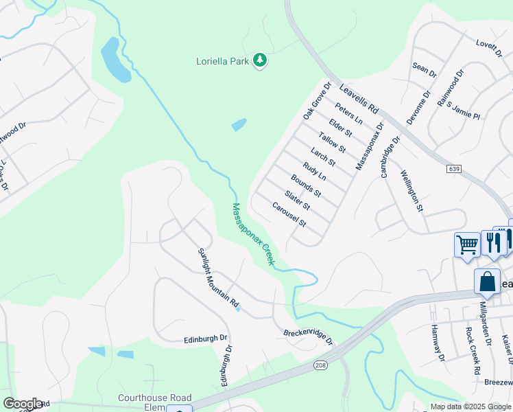 map of restaurants, bars, coffee shops, grocery stores, and more near 6204 Oak Grove Drive in Fredericksburg