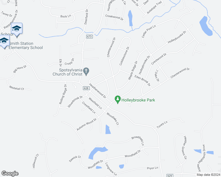 map of restaurants, bars, coffee shops, grocery stores, and more near 10906 Heatherwood Drive in Spotsylvania