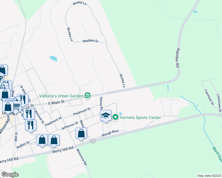 map of restaurants, bars, coffee shops, grocery stores, and more near 11546 Rapidan Road in Orange