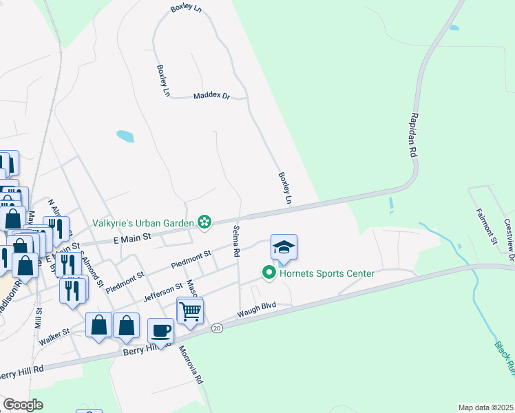 map of restaurants, bars, coffee shops, grocery stores, and more near 11546 Rapidan Road in Orange