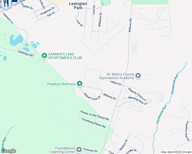 map of restaurants, bars, coffee shops, grocery stores, and more near 46860 Hilton Drive in Lexington Park