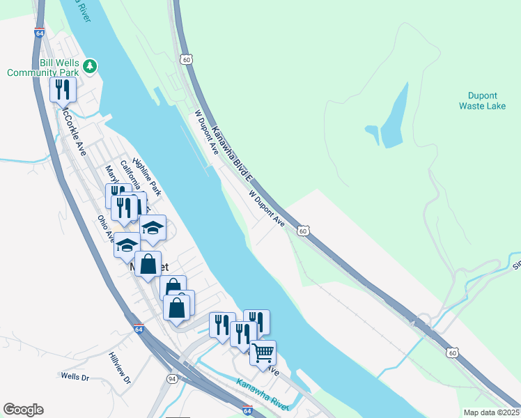 map of restaurants, bars, coffee shops, grocery stores, and more near 1507 West Dupont Avenue in Belle
