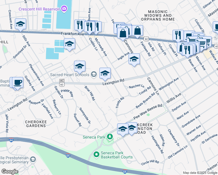 map of restaurants, bars, coffee shops, grocery stores, and more near 3228 Lexington Road in Louisville
