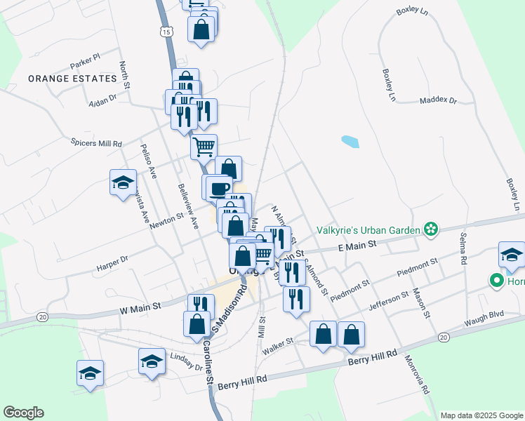 map of restaurants, bars, coffee shops, grocery stores, and more near 179 May Fray Avenue in Orange