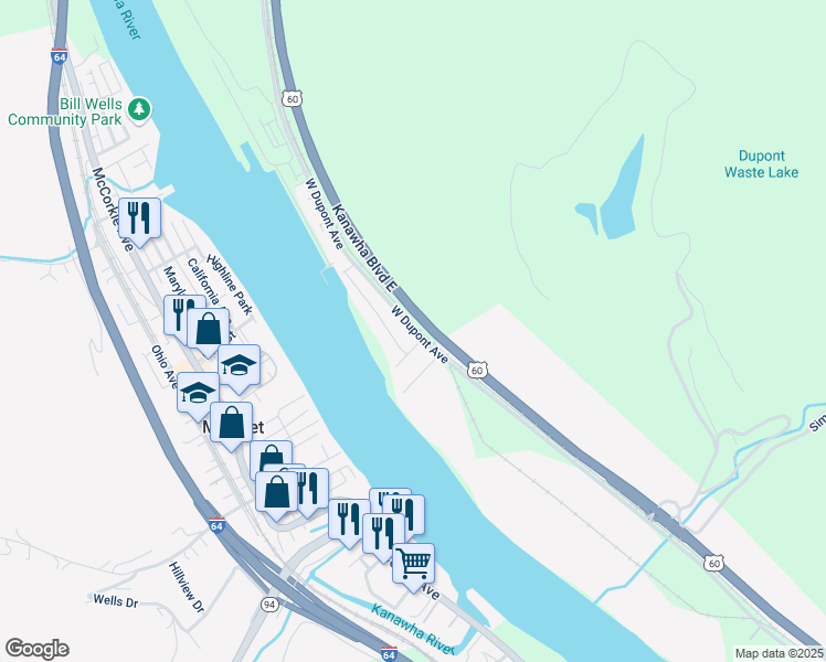 map of restaurants, bars, coffee shops, grocery stores, and more near 1507 West Dupont Avenue in Belle