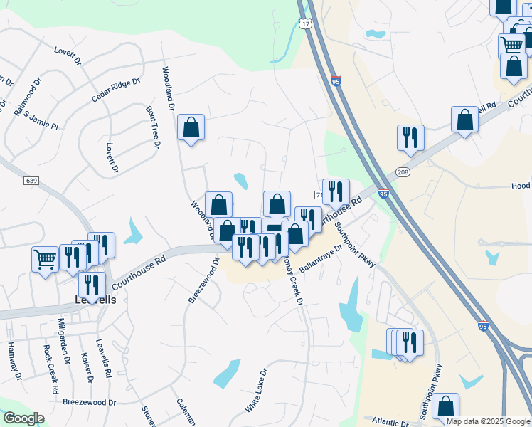 map of restaurants, bars, coffee shops, grocery stores, and more near 10505 Rhoads Drive in Fredericksburg