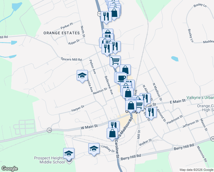 map of restaurants, bars, coffee shops, grocery stores, and more near 219 Belleview Avenue in Orange