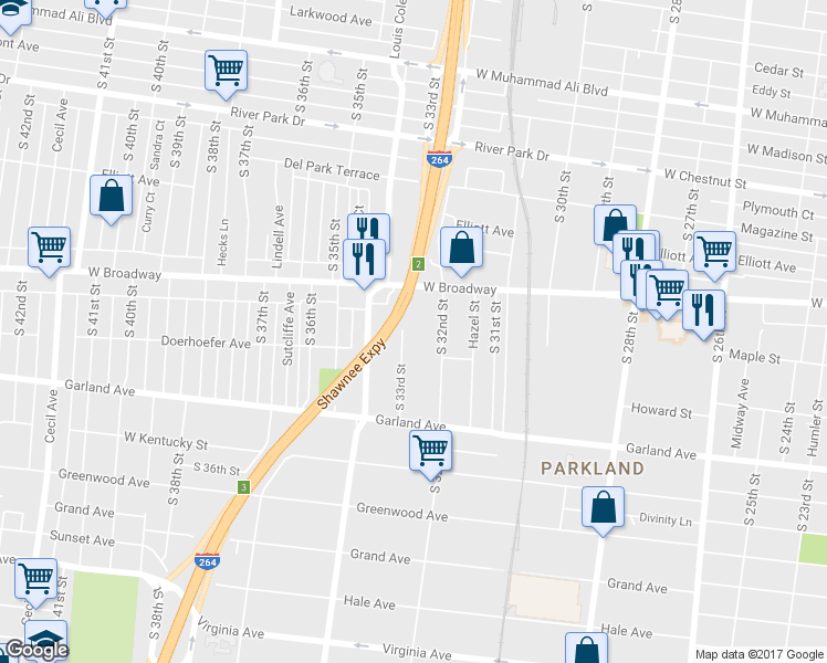 map of restaurants, bars, coffee shops, grocery stores, and more near 737 South 33rd Street in Louisville