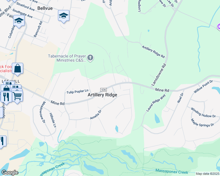 map of restaurants, bars, coffee shops, grocery stores, and more near 4228 Mine Road in Fredericksburg
