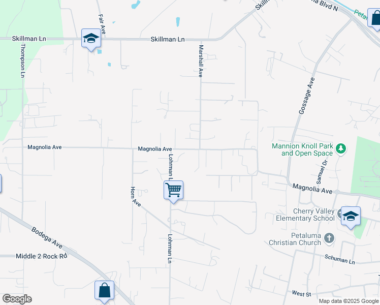 map of restaurants, bars, coffee shops, grocery stores, and more near 2135 Magnolia Avenue in Petaluma