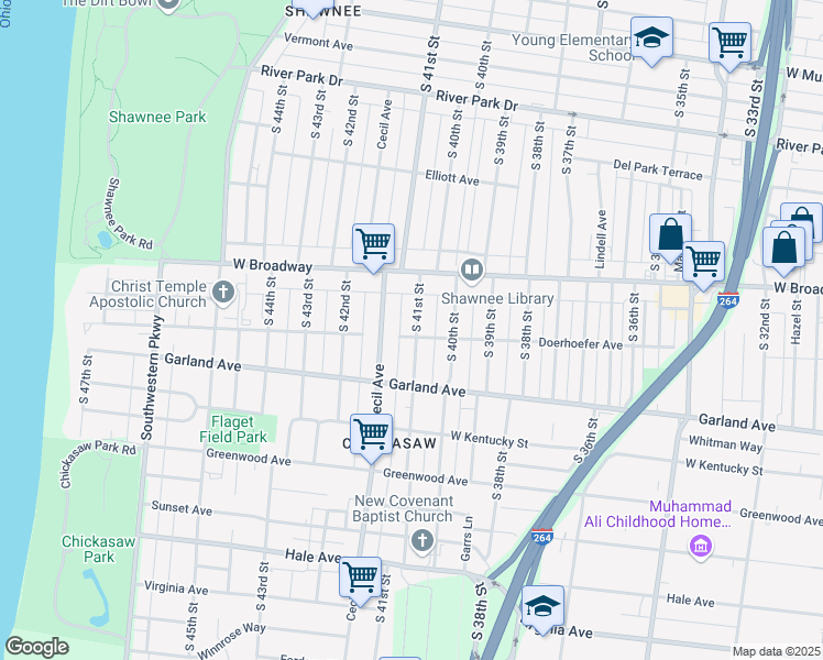 map of restaurants, bars, coffee shops, grocery stores, and more near 742 South 41st Street in Louisville