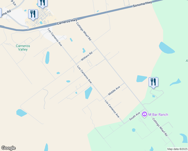 map of restaurants, bars, coffee shops, grocery stores, and more near 1565 Los Carneros Avenue in Napa