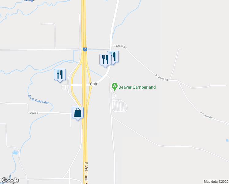 map of restaurants, bars, coffee shops, grocery stores, and more near 1603 South Campground Road in Beaver