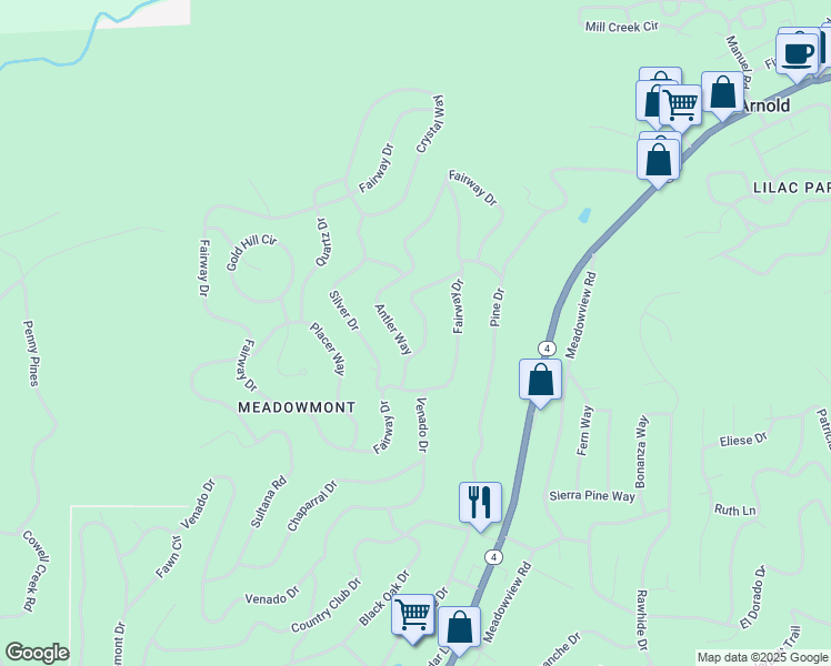 map of restaurants, bars, coffee shops, grocery stores, and more near 2054 5th Green Drive in Arnold
