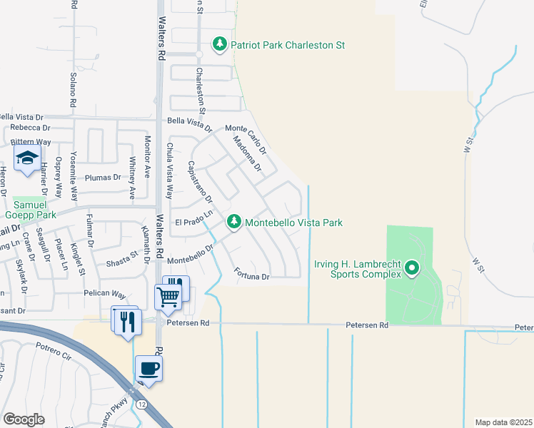 map of restaurants, bars, coffee shops, grocery stores, and more near 502 Bella Vista Drive in Suisun City