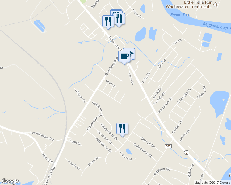 map of restaurants, bars, coffee shops, grocery stores, and more near 10600 Guilderland Court in Fredericksburg