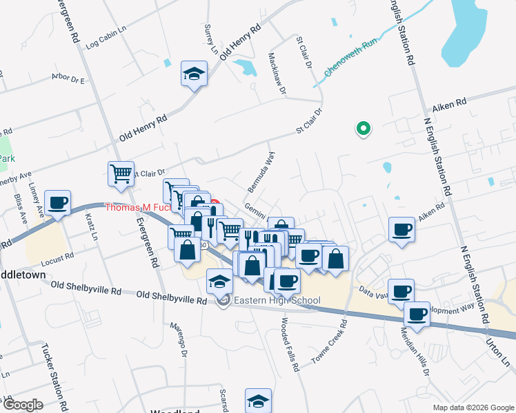 map of restaurants, bars, coffee shops, grocery stores, and more near 401 Kohler Drive in Middletown