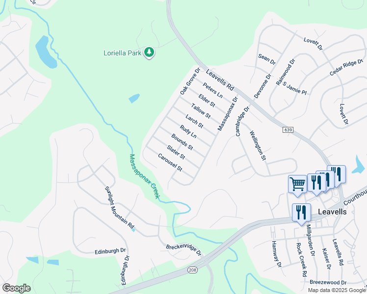 map of restaurants, bars, coffee shops, grocery stores, and more near 6100 Pondoley Drive in Fredericksburg