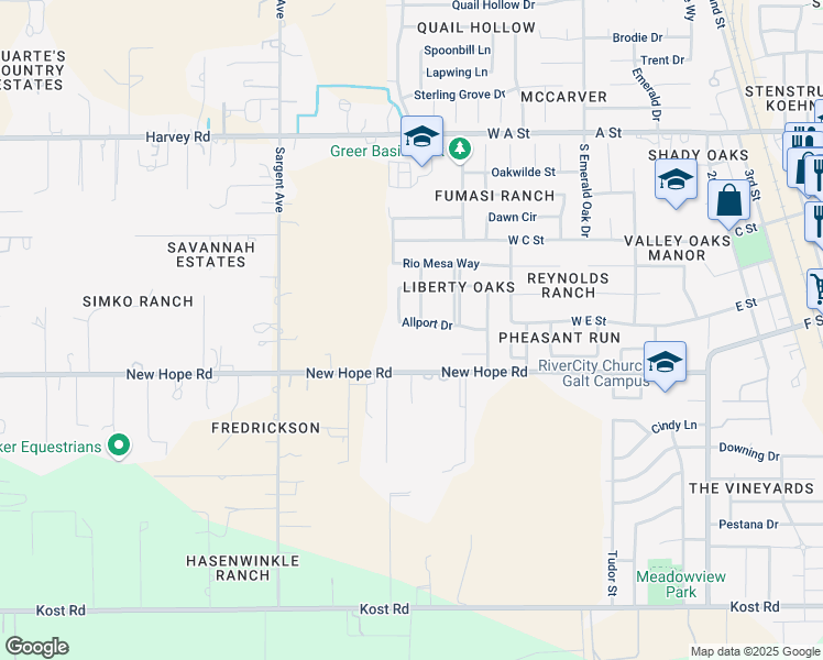 map of restaurants, bars, coffee shops, grocery stores, and more near 240 Allport Drive in Galt