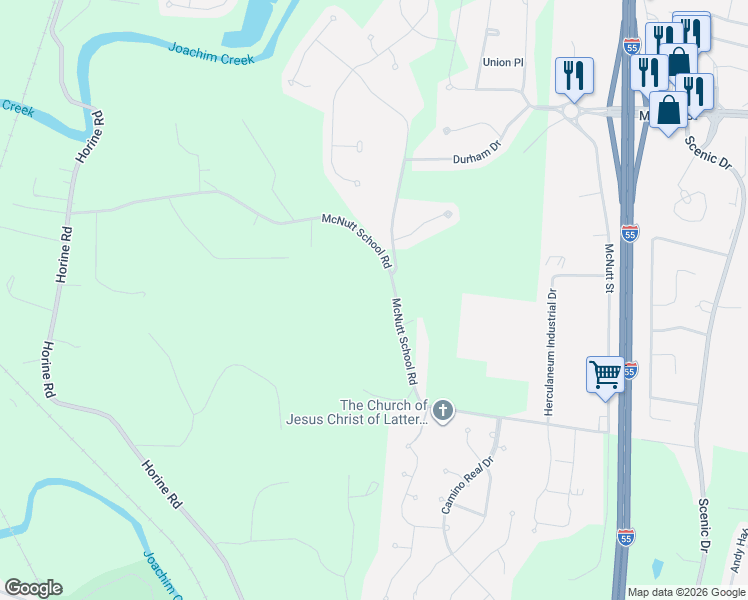 map of restaurants, bars, coffee shops, grocery stores, and more near 1200 McNutt School Road in Festus