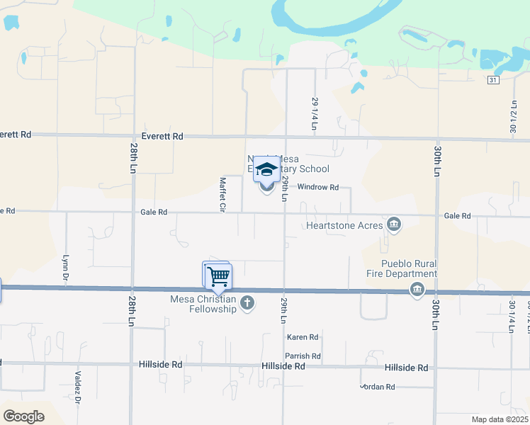 map of restaurants, bars, coffee shops, grocery stores, and more near 28881 Gale Road in Pueblo