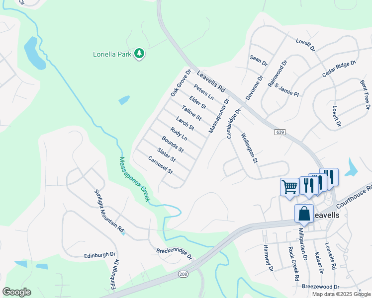 map of restaurants, bars, coffee shops, grocery stores, and more near 5507 Bounds Street in Fredericksburg