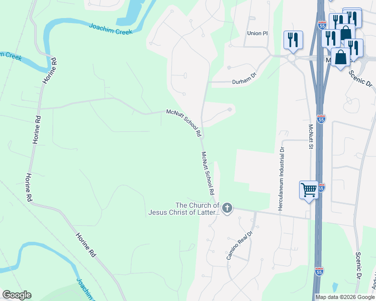 map of restaurants, bars, coffee shops, grocery stores, and more near 1200 McNutt School Road in Festus