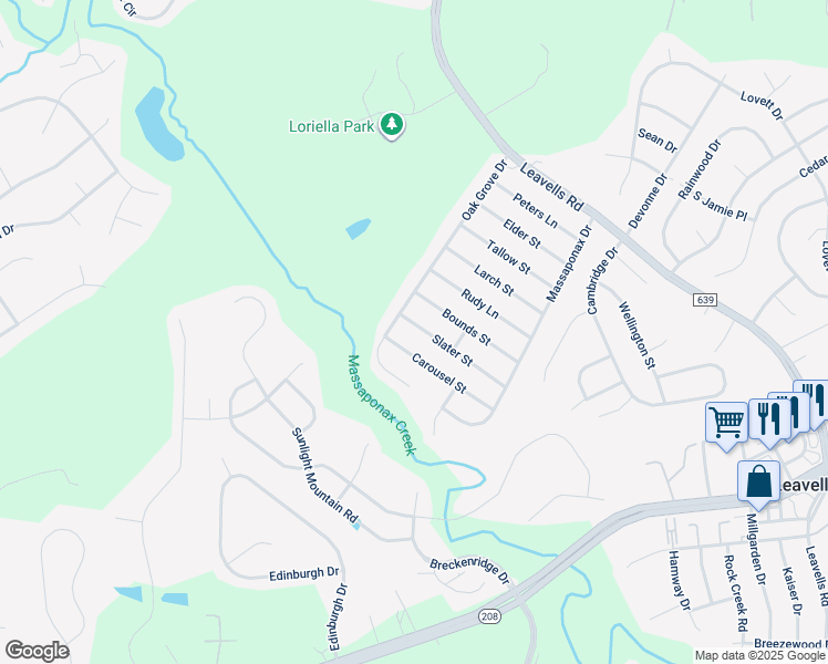 map of restaurants, bars, coffee shops, grocery stores, and more near 5526 Slater Street in Fredericksburg