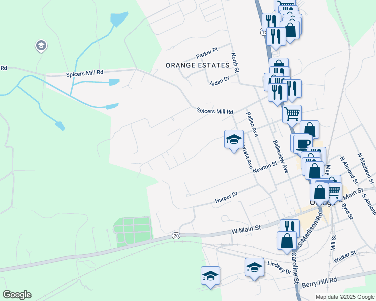map of restaurants, bars, coffee shops, grocery stores, and more near 11594 James Court in Orange