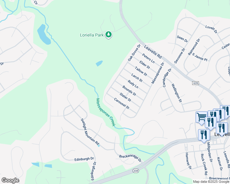 map of restaurants, bars, coffee shops, grocery stores, and more near 5526 Slater Street in Fredericksburg