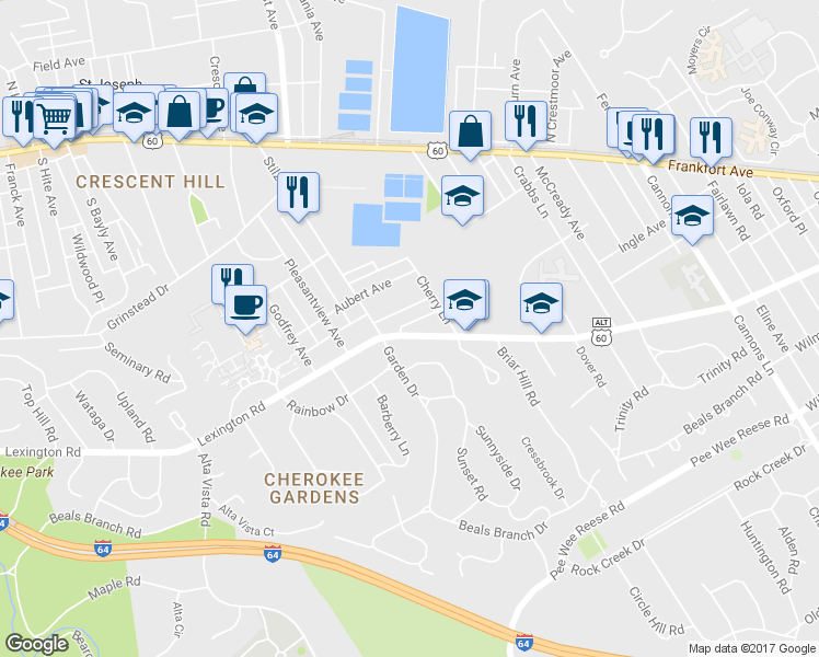 map of restaurants, bars, coffee shops, grocery stores, and more near 3019 Lexington Road in Louisville