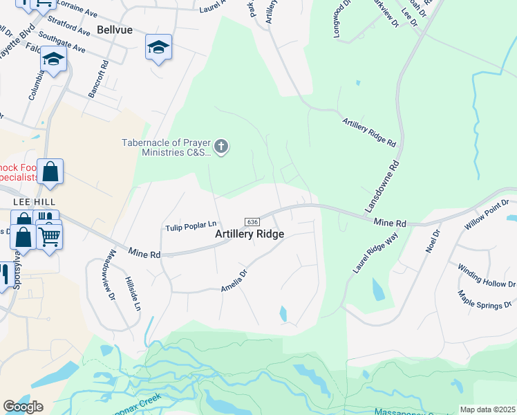 map of restaurants, bars, coffee shops, grocery stores, and more near 4215 Mine Road in Fredericksburg