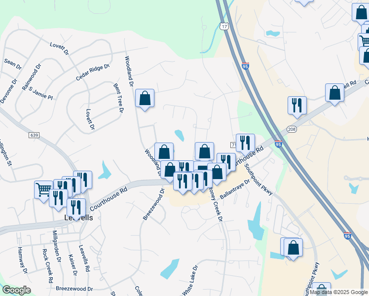 map of restaurants, bars, coffee shops, grocery stores, and more near 10506 Rhoads Dr in Fredericksburg
