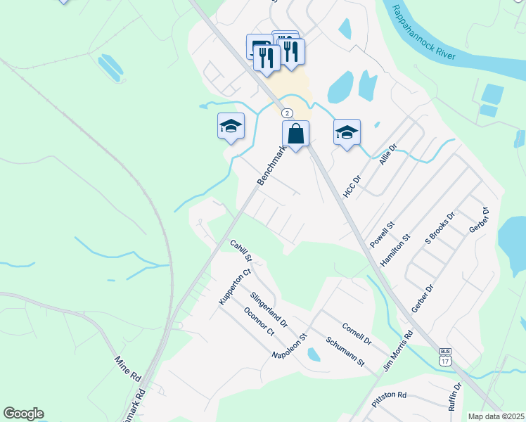 map of restaurants, bars, coffee shops, grocery stores, and more near 10515 Limburg Court in Fredericksburg