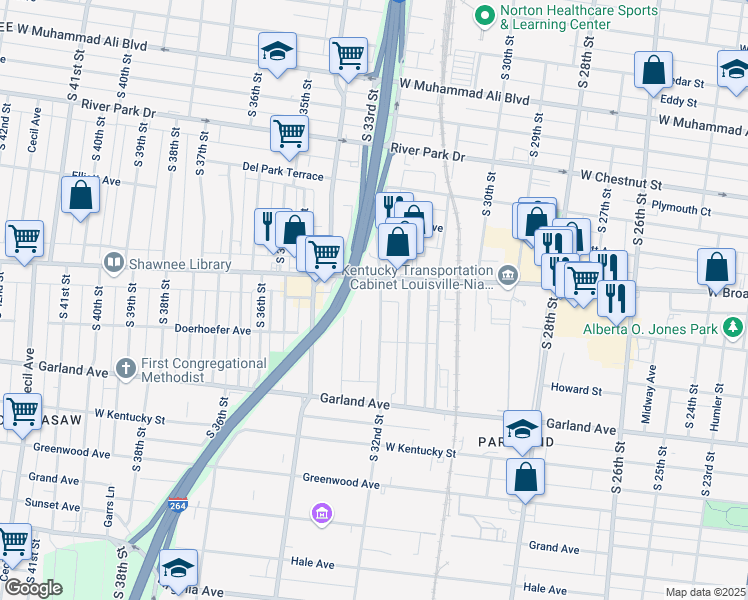 map of restaurants, bars, coffee shops, grocery stores, and more near 716 South 32nd Street in Louisville