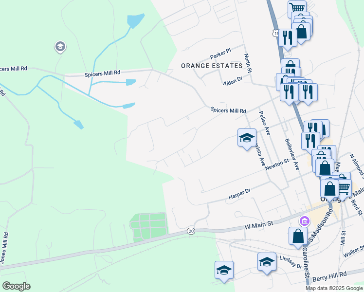 map of restaurants, bars, coffee shops, grocery stores, and more near 347 Berry Street in Orange