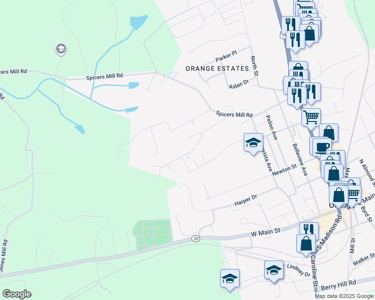 map of restaurants, bars, coffee shops, grocery stores, and more near 347 Berry Street in Orange