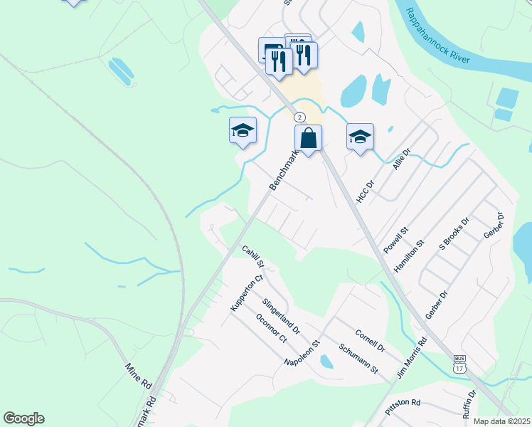 map of restaurants, bars, coffee shops, grocery stores, and more near 10510 Limburg Court in Fredericksburg